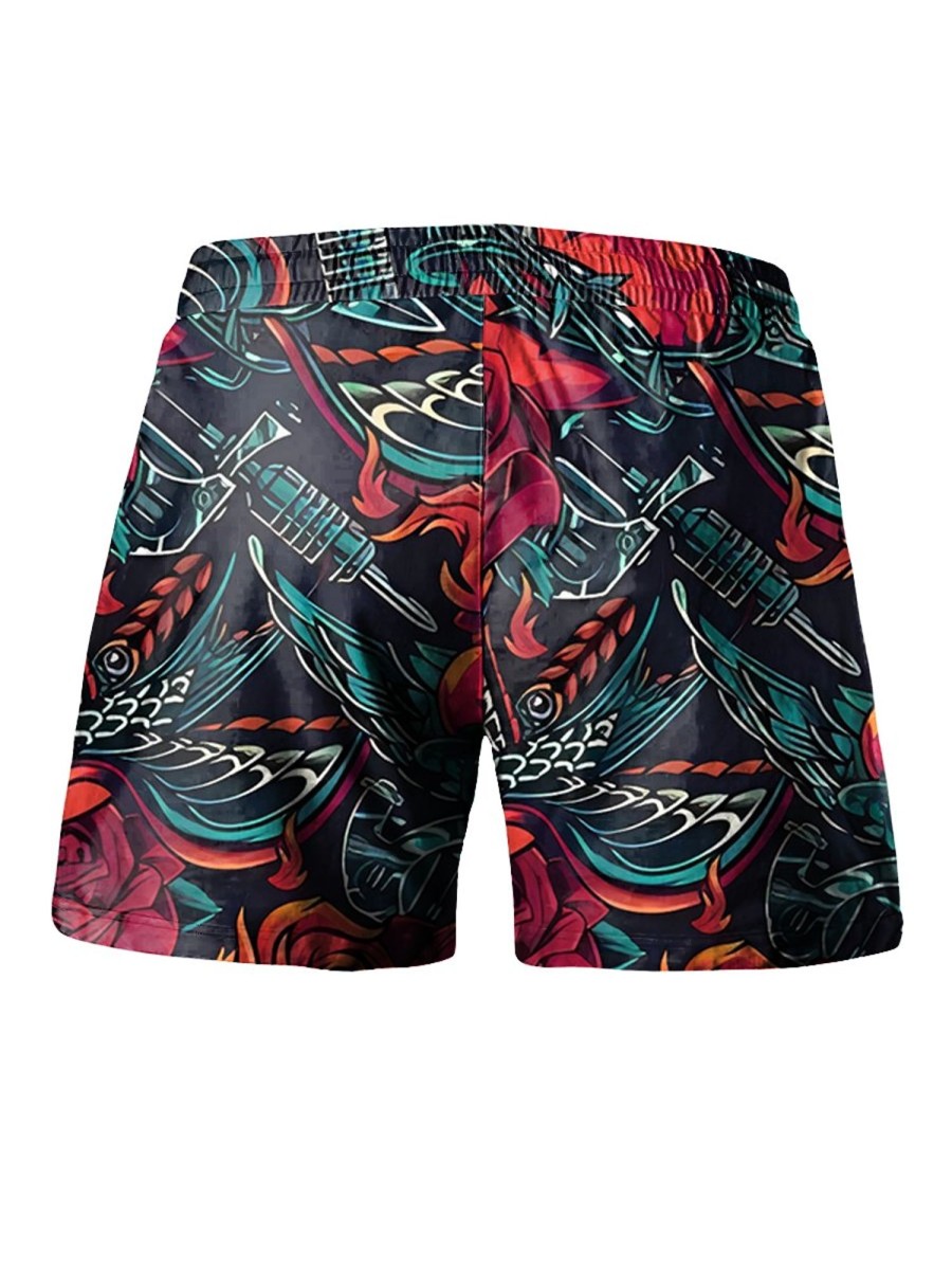 Men LJC Shorts | Rose Dagger Print Track Shorts Photo Color