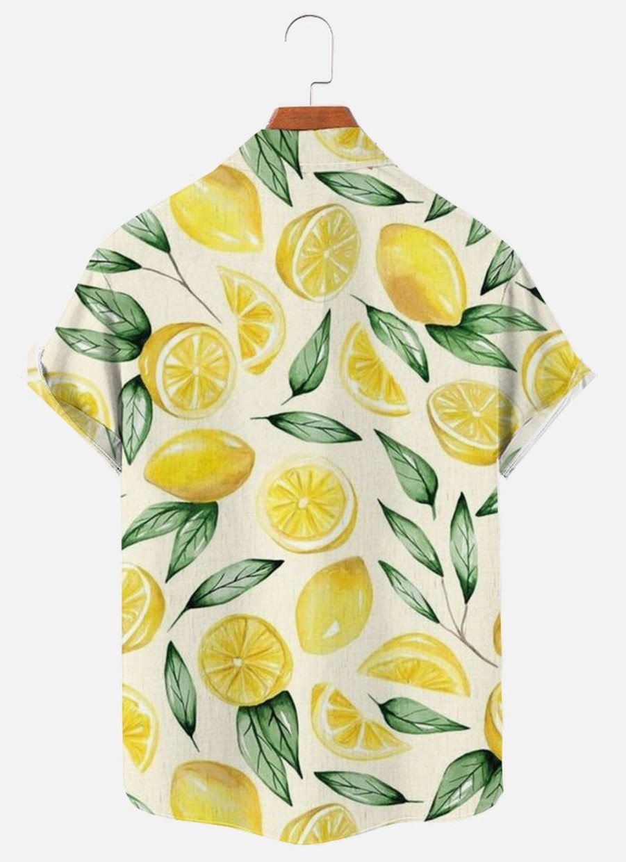 Men XT Shirts | Men'S Summer Lemon Print Short Sleeve Shirt Yellow