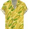 Men DJ Shirts | Harvest Corn Print Casual Short Sleeve Shirt Yellow