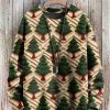 Men BXL Print Sweater | Round Neck Casual Loose Christmas Tree Print Knitted Pullover Sweater Green