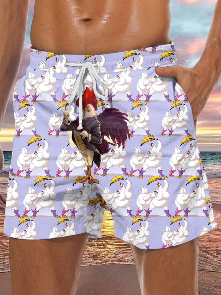 Men LJC Bottoms | Rooster Print Lounge Shorts Photo Color