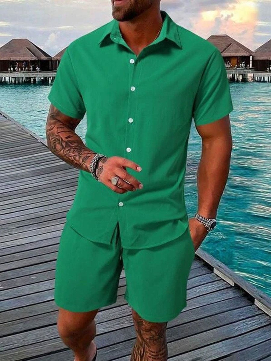 Men DJ Set | Short-Sleeved Shirt And Shorts Two-Piece Suit Green