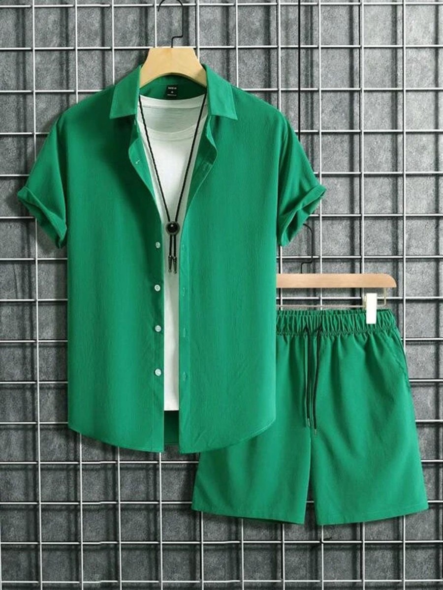 Men DJ Set | Short-Sleeved Shirt And Shorts Two-Piece Suit Green