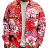 Men BXL Print Jacket | Men'S Peony Print Festive Casual Shirt Jacket Red