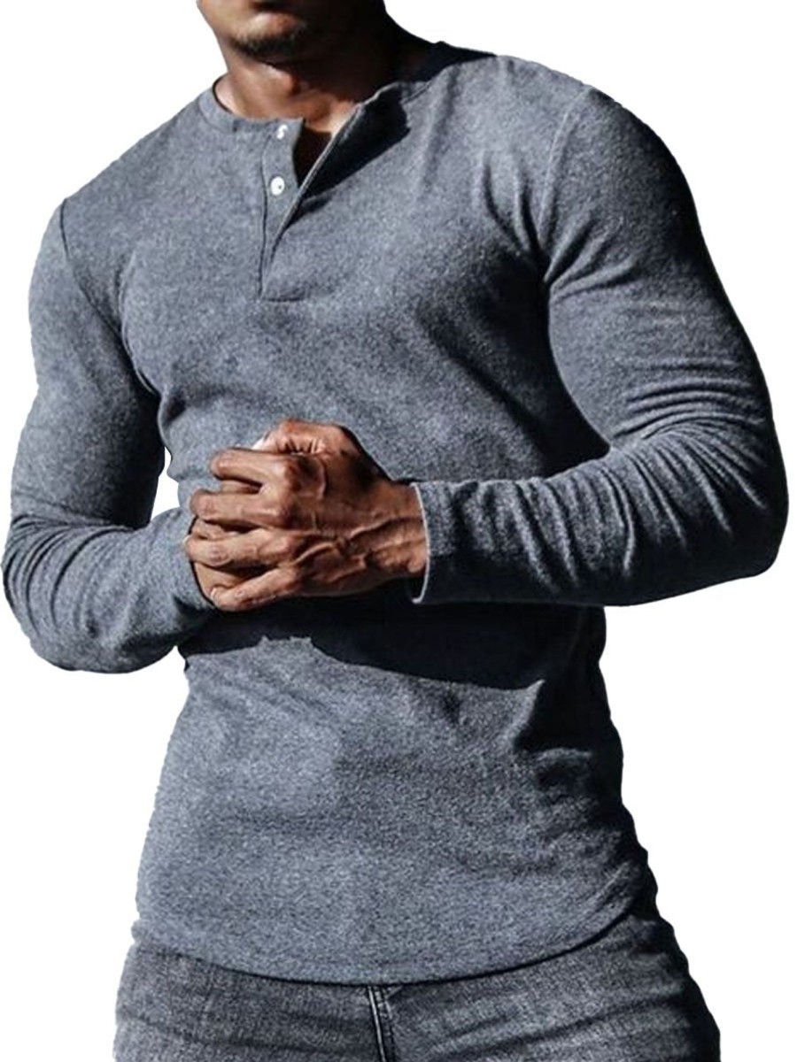 Men DJ Casual Long Sleeve Shirts | Half-Collar Casual And Versatile Long-Sleeved T-Shirt Gray