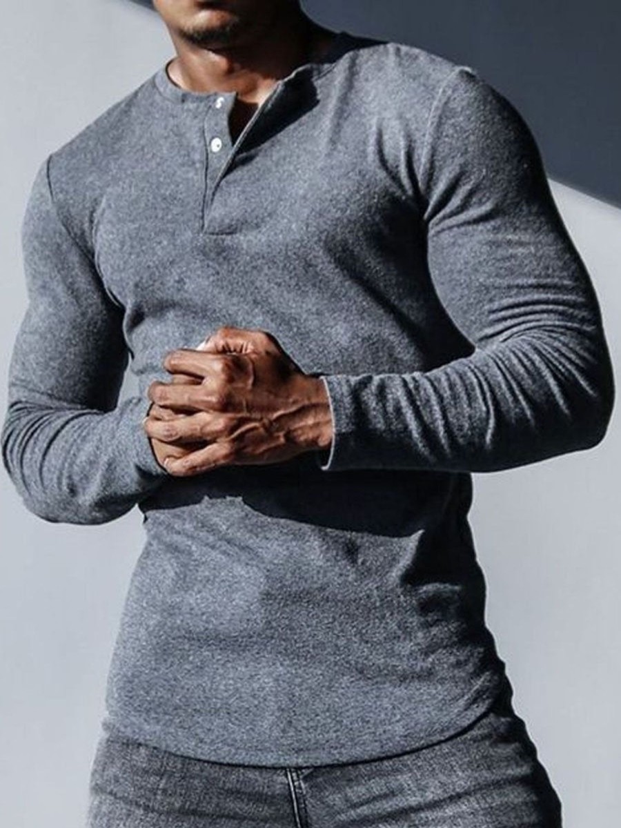 Men DJ Casual Long Sleeve Shirts | Half-Collar Casual And Versatile Long-Sleeved T-Shirt Gray