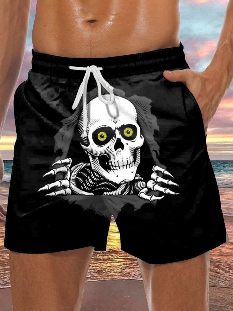 Men DJ Shorts | Scary Ghost Print Pocket Track Shorts Black