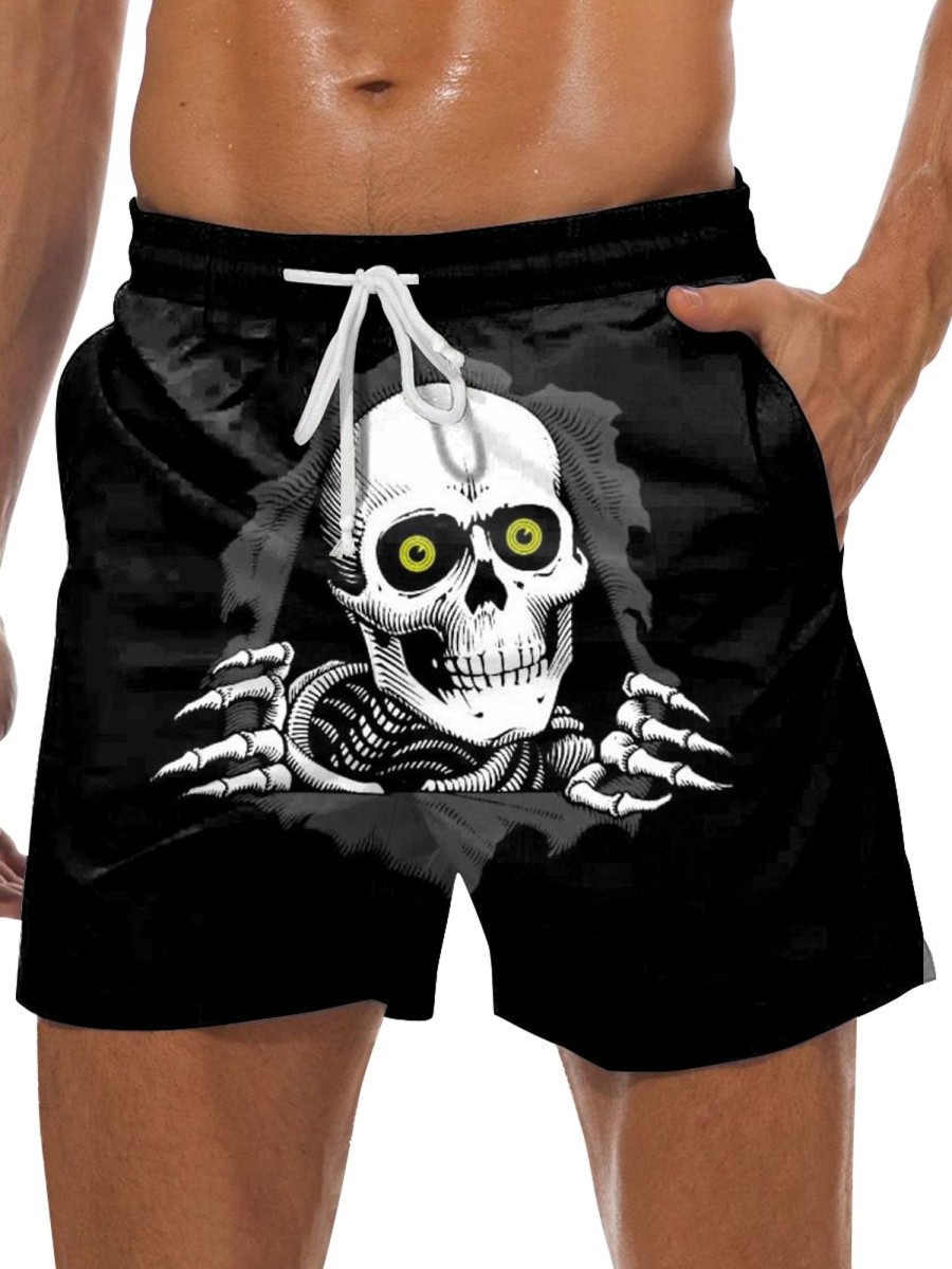 Men DJ Shorts | Scary Ghost Print Pocket Track Shorts Black