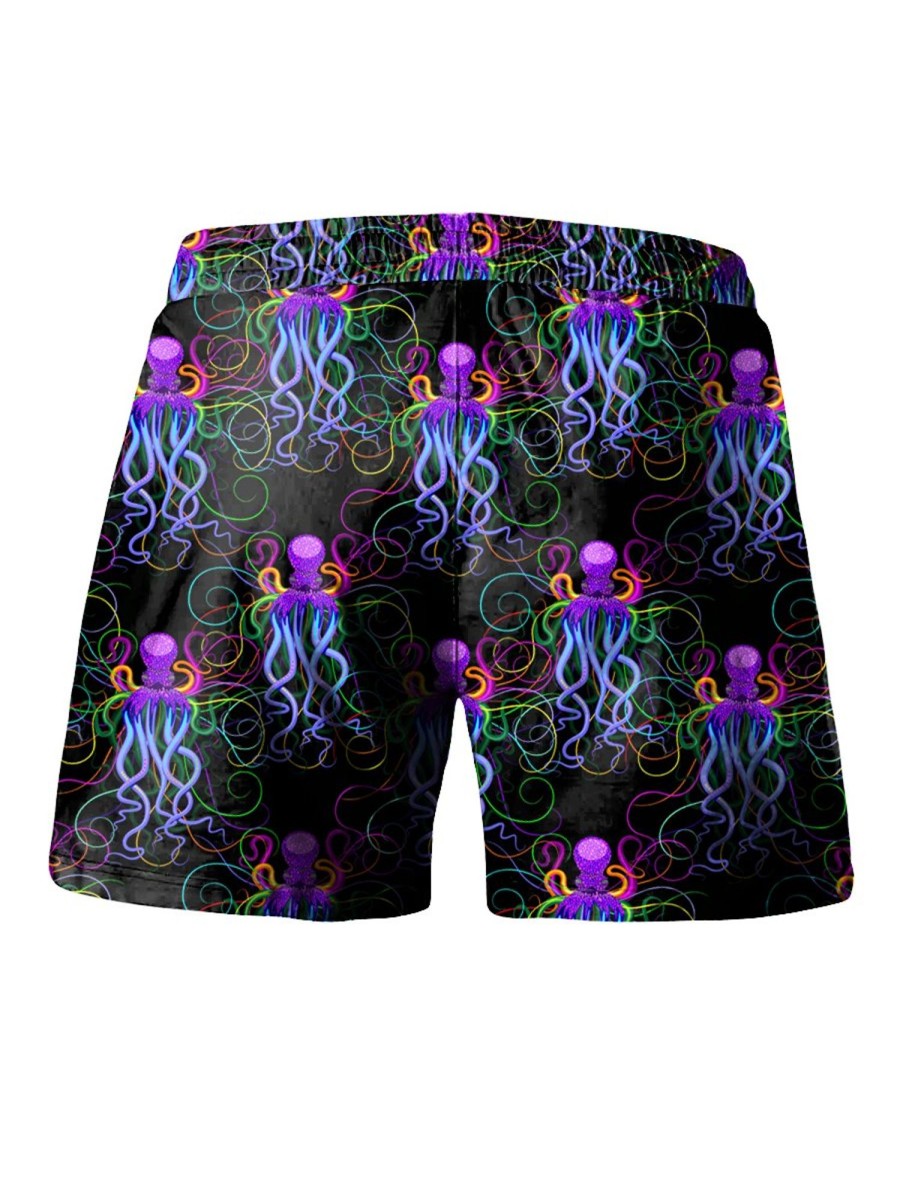 Men HLJ Shorts | Psychedelic Glow Octopus Psychedelic Drawstring Board Shorts Black