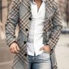 Men BXL Print Jacket | Men'S Casual Houndstooth Print Single-Breasted Double-Pocket Wool Coat Khaki