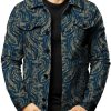 Men DJ Jacket | Vintage Ethnic Print Double Pocket Single Breasted Jacket Navy