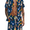 Men DJ Set | Creative Cosplay Cocks Printed Shirt And Shorts Two-Piece Suit Navy