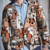 Men DJ Print Cardigan | Fun Cartoon Puppy Print V-Neck Knitted Cardigan Photo Color