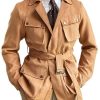 Men DJ Jacket | Multi-Pocket Lapel Lace-Up Suede Casual Jacket Khaki