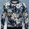 Men DJ Ugly Sweater | Vintage Floral Print Casual Crew Neck Sweatshirt Photo Color