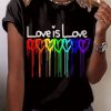 Women DJ | Women'S Lgbt Rainbow Love Print Casual T-Shirt Black