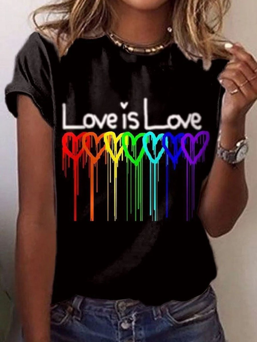 Women DJ | Women'S Lgbt Rainbow Love Print Casual T-Shirt Black