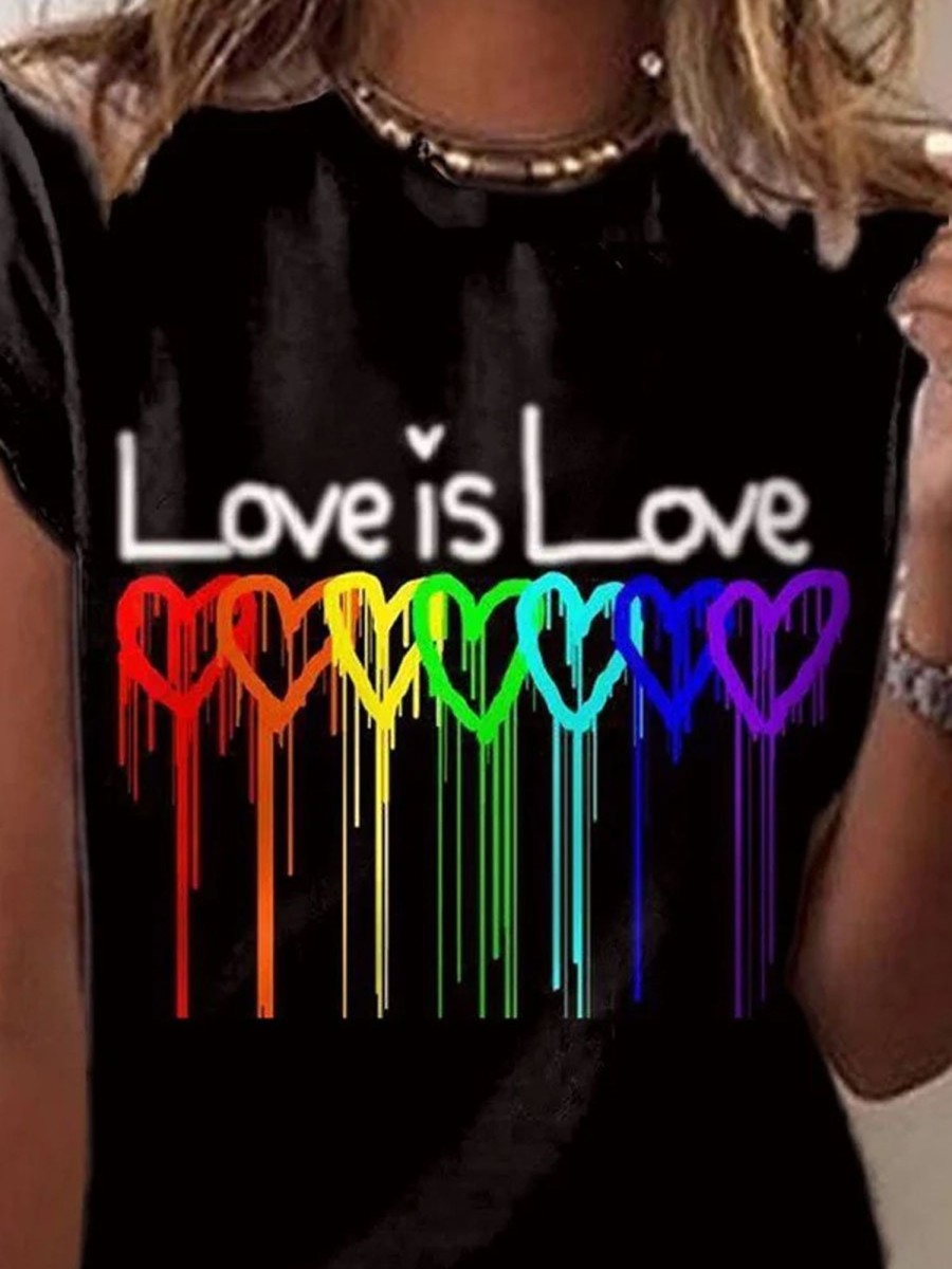 Women DJ | Women'S Lgbt Rainbow Love Print Casual T-Shirt Black