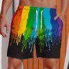 Men HLJ Shorts | Rainbow Funny Paint Splatter Hawaiian Shorts Black