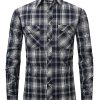 Men DJ Casual Long Sleeve Shirts | Brushed Plaid Lapel Single-Breasted Long-Sleeved Shirt