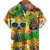 Men HLJ Shirts | Hawaiian Vacation Pineapple Skull Short Sleeve Shirt Yellow