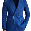 Men DJ Jacket | Double-Breasted 3-Pocket Lapel Casual Denim Blazer Blue