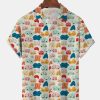 Men DJ Shirts | Geometric Line Drawing Chest Pocket Short Sleeve Casual Shirt Photo Color