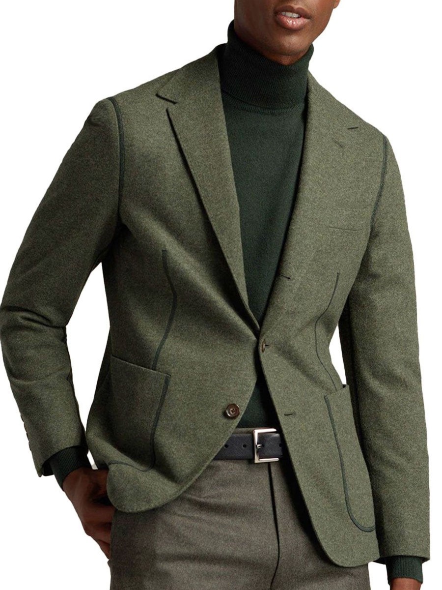 Men BXL Jacket | Men'S Solid Color Wool Pocket Casual Blazer Army Green