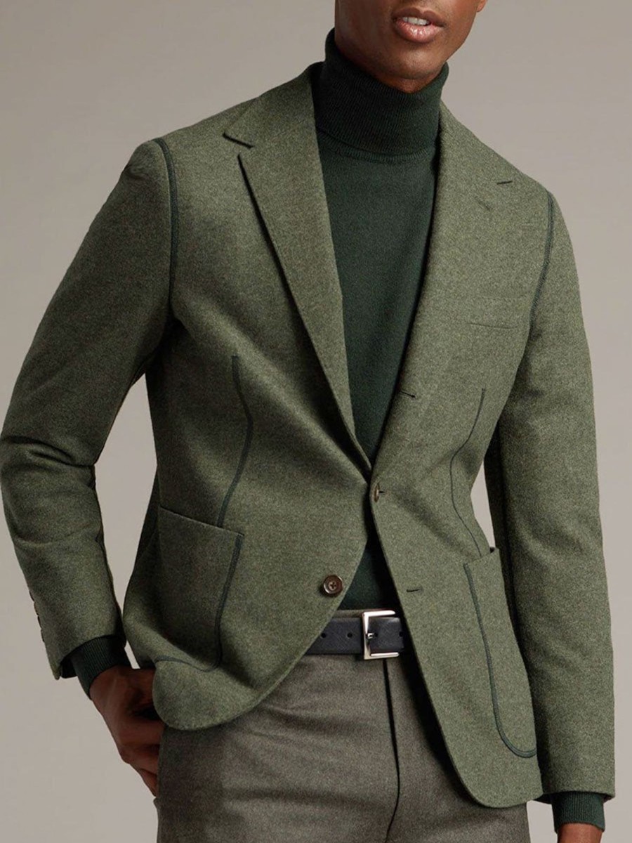 Men BXL Jacket | Men'S Solid Color Wool Pocket Casual Blazer Army Green