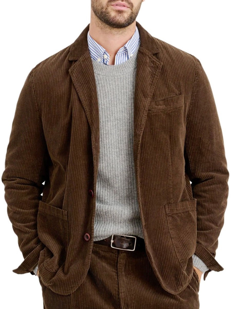 Men BXL Jacket | Vintage Solid Color Corduroy Multi-Pocket Lapel Blazer Brown