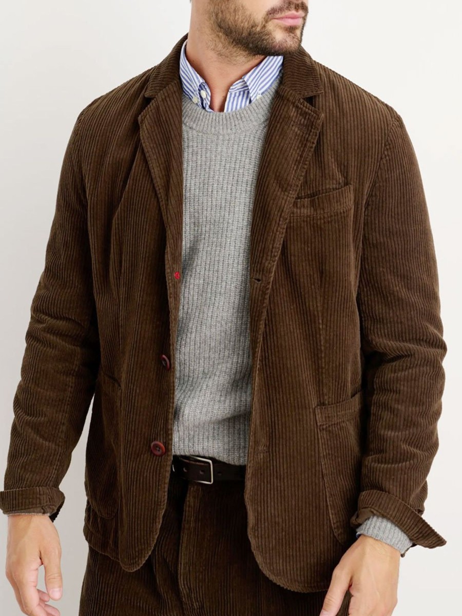 Men BXL Jacket | Vintage Solid Color Corduroy Multi-Pocket Lapel Blazer Brown