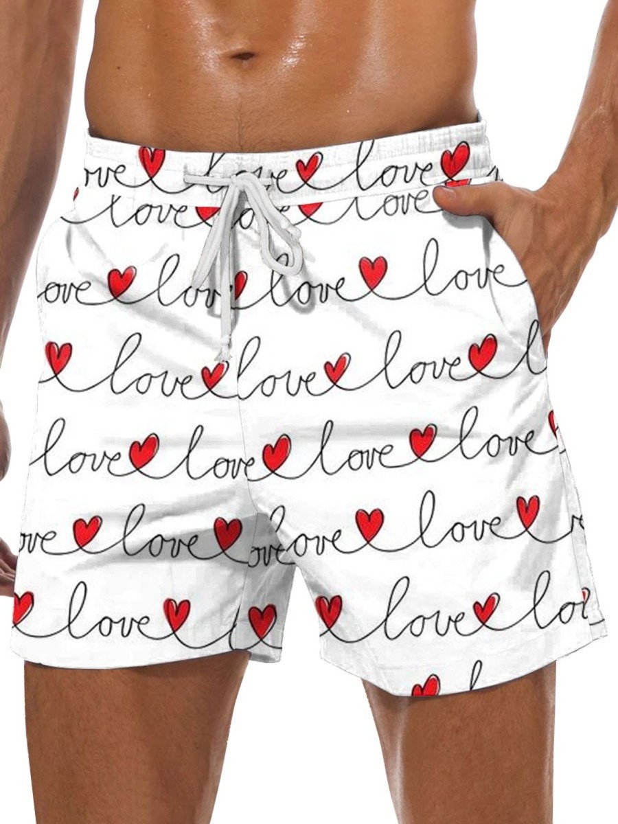 Men BXL Shorts | Valentine'S Day Love Print Printed Casual Shorts White