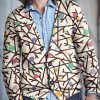 Men DJ Print Cardigan | Retro Branch Simple Drawing Printed V-Neck Knitted Cardigan Khaki