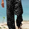 Men DJ Bottoms | And White Circle Printed Pocket Lace -Up Casual Pants Black