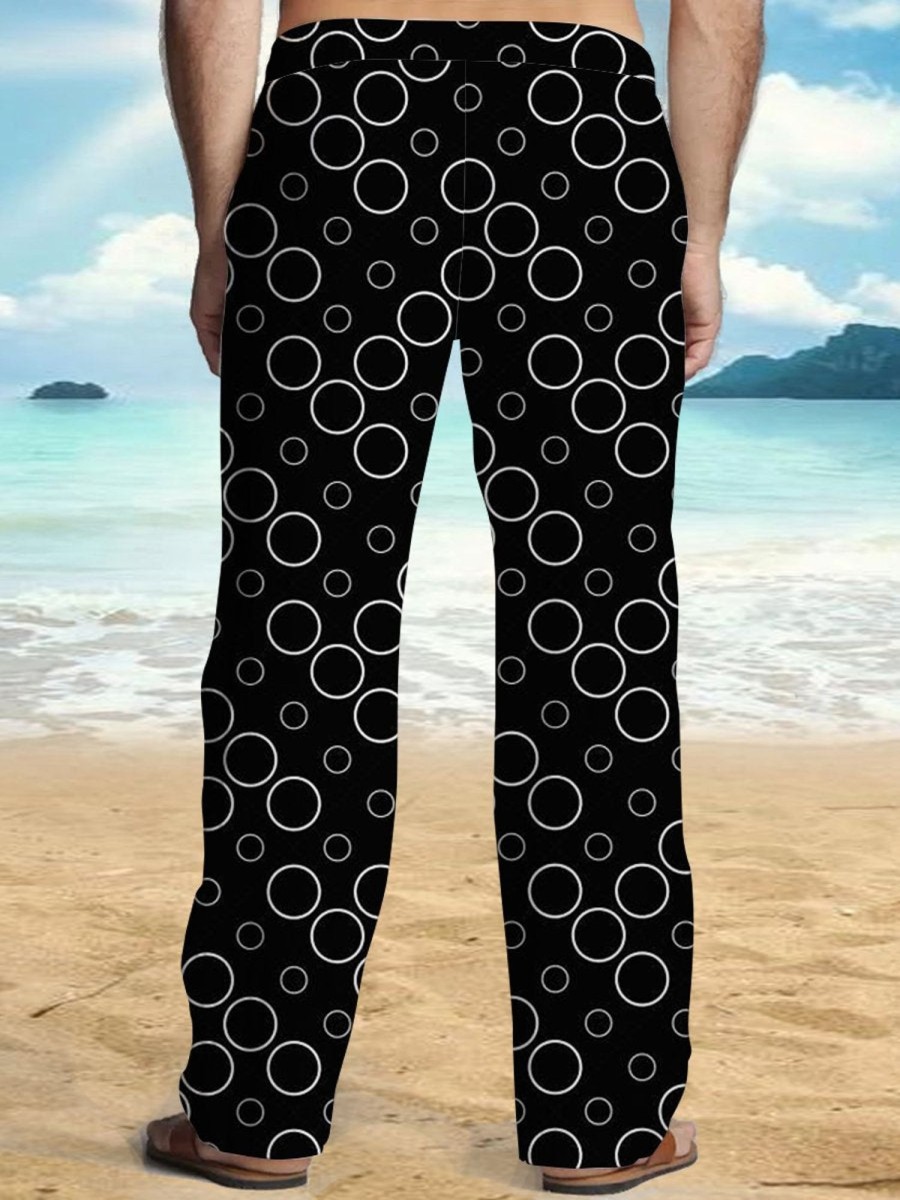 Men DJ Bottoms | And White Circle Printed Pocket Lace -Up Casual Pants Black