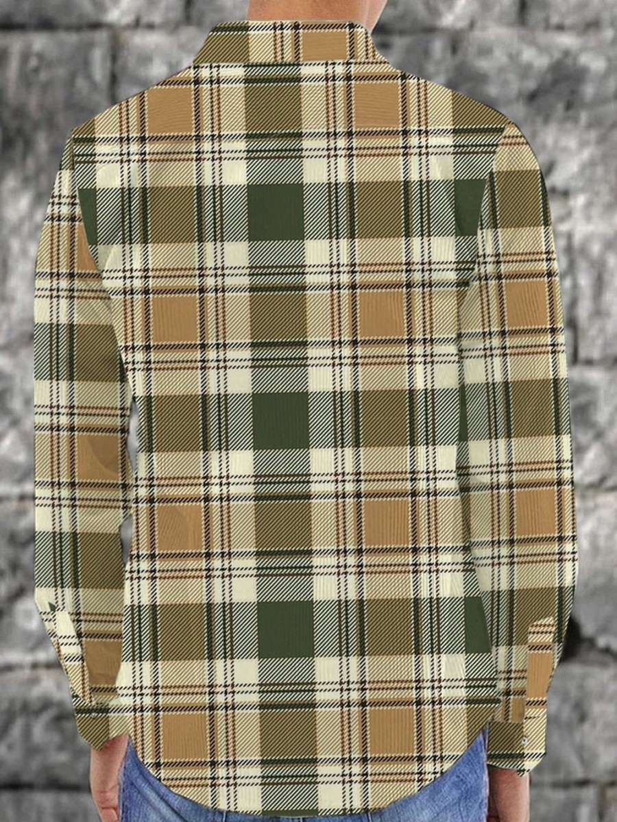 Men DJ Jacket | Men'S Vintage Plaid Print Pocket Corduroy Jacket Photo Color