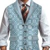 Men DJ Vest | Retro Geometric Print Three-Pocket Lapel Casual Suit Vest Blue