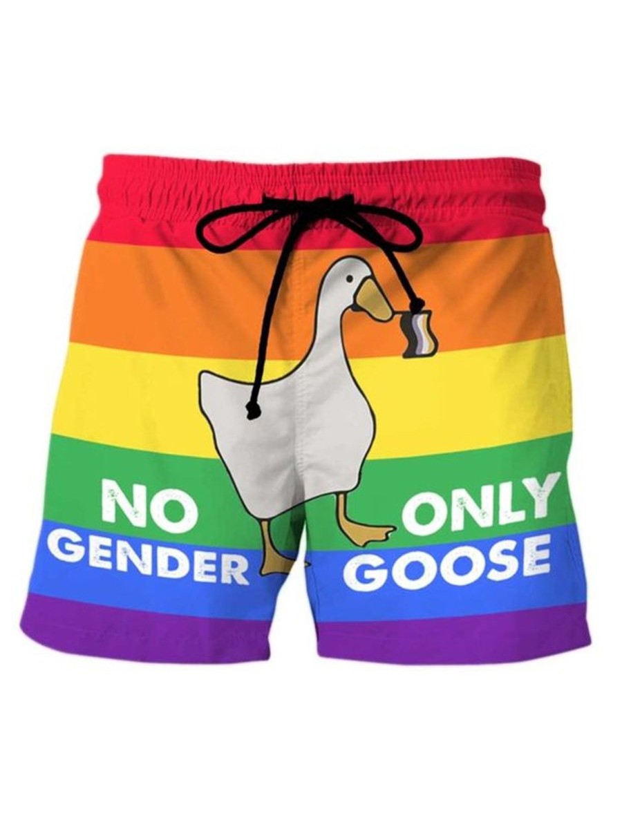 Men DJ Bottoms | No Gender Only Goose Print Pocket Shorts Photo Color