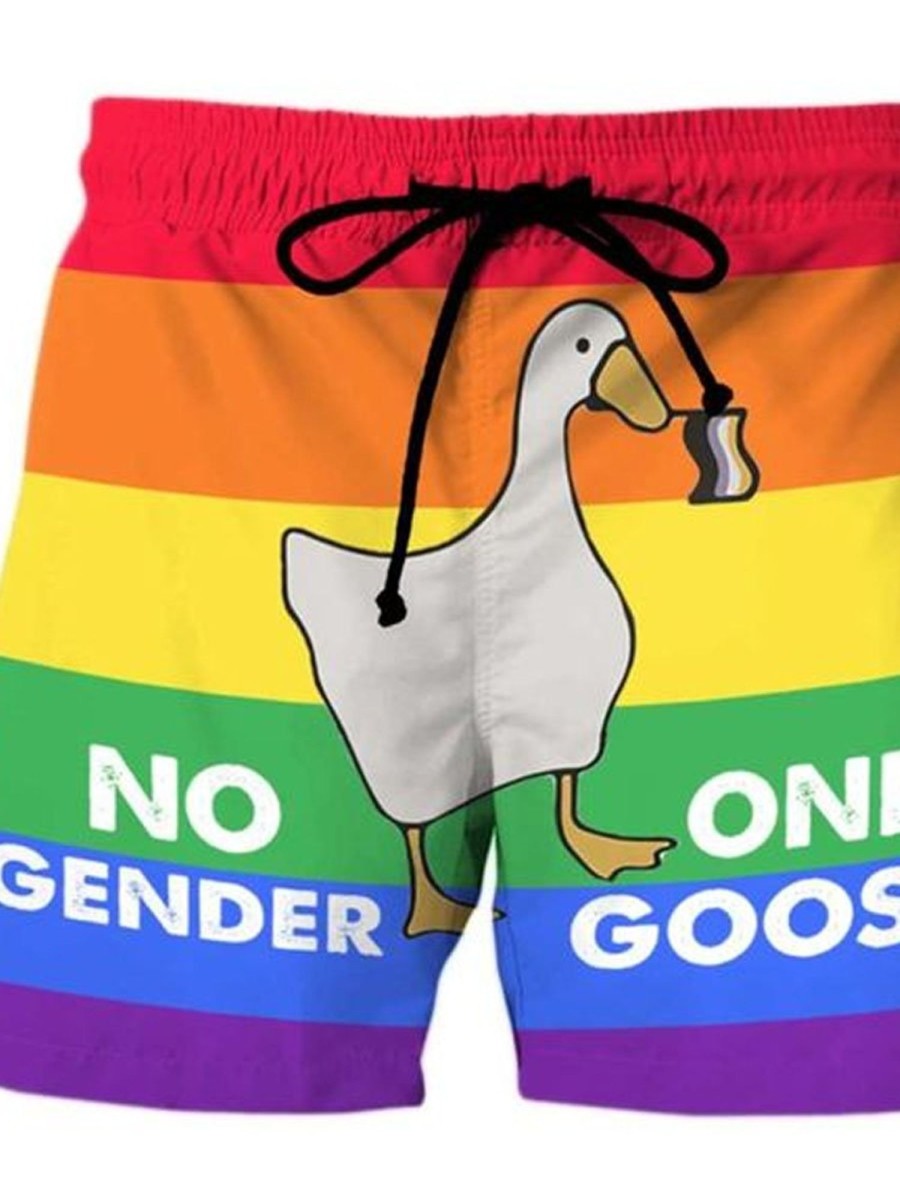 Men DJ Bottoms | No Gender Only Goose Print Pocket Shorts Photo Color