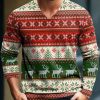 Men DJ Print Sweater | V-Neck Autumn And Winter Jacquard Printed Casual Pullover Knitted Sweater Photo Color