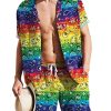 Men DJ Set | Colorful Rainbow Cashew Flower Print Casual Resort Set Photo Color