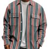 Men DJ Print Jacket | Vintage Striped Print Pocket Lapel Corduroy Jacket Photo Color