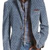 Men DJ Print Jacket | Retro Geometric Print 3-Pocket Casual Lapel Blazer Navy