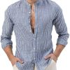 Men DJ Casual Long Sleeve Shirts | Versatile Striped Casual Long Sleeve Shirt Blue