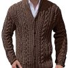 Men DJ Cardigan | Retro Solid Color Small Lapel Single Breasted Cable Knit Cardigan Brown