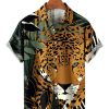 Men MW Shirts | Men'S Animal Printed Lapel Short Sleeve Shirt 64307968M Dark Green