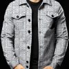 Men DJ Jacket | Vintage Floral Geometric Print Double Pocket Single Breasted Jacket Gray