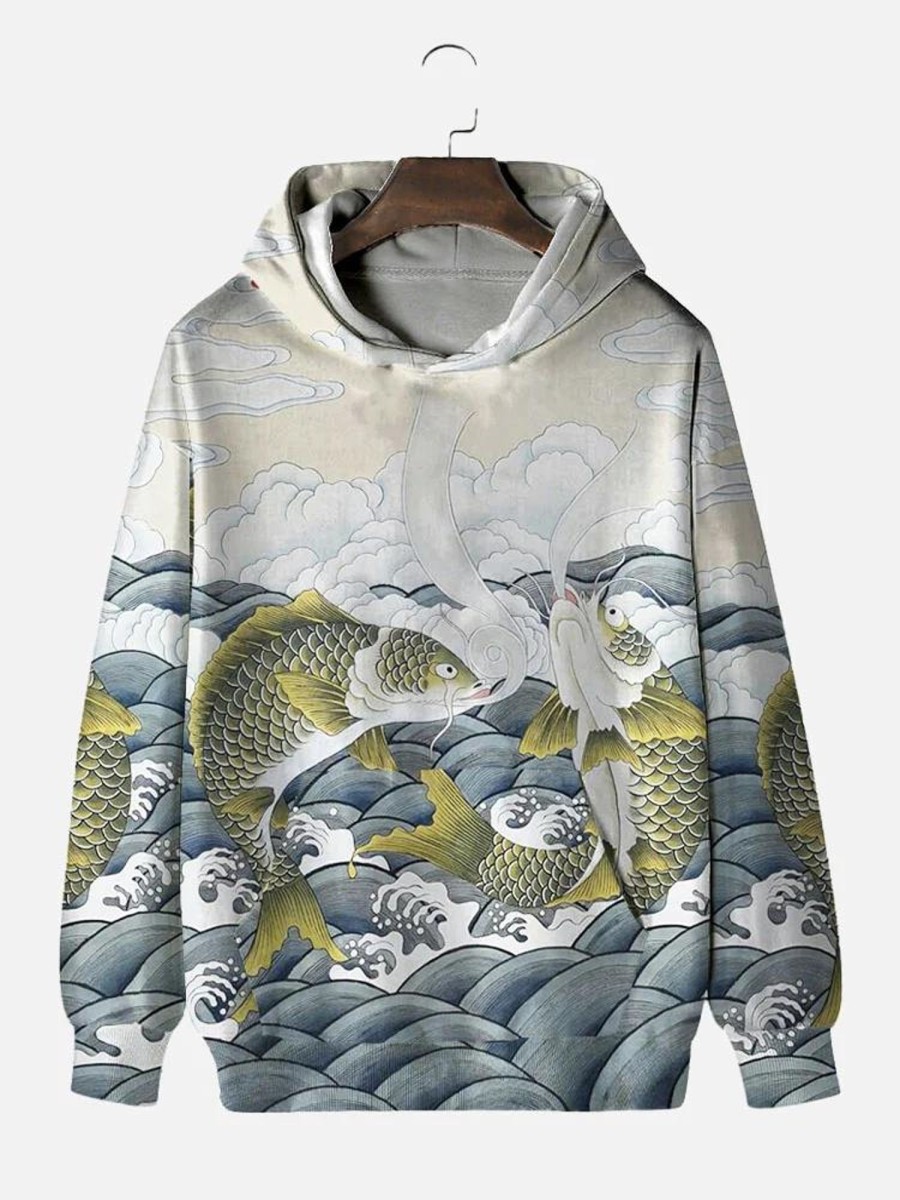 Men GYJ T-Shirts | Men'S Goldfish Print Sweatshirt White