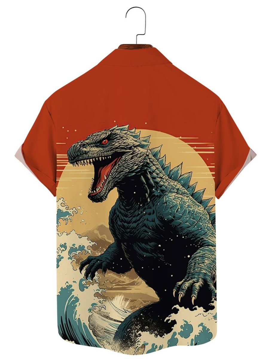 Men TH Shirts | Men'S Monster Art Printing Short Sleeve Shirt Red