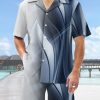 Men DJ Set | Blue Technology Light Business Casual Style Hawaiian Cuban Collar Short Sleeve Shirt Set Photo Color